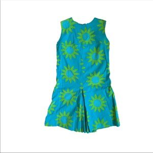 Vintage 60s Romper Maya Blue / Olivine Green Sunflower Looking Romper XS